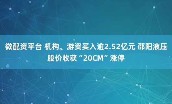 微配资平台 机构、游资买入逾2.52亿元 邵阳液压股价收获“20CM”涨停